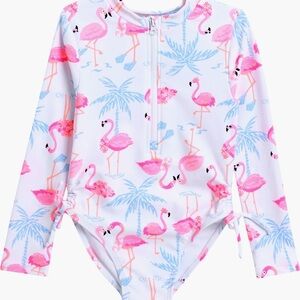 Flapdoodles Pink & White Flamingo Long-Sleeve Rashguard